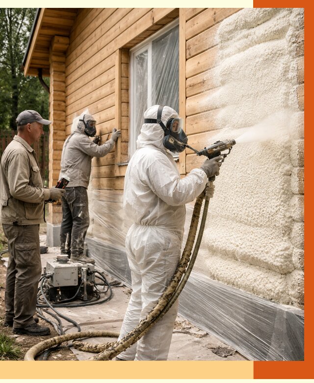 Утепление дома из бруса ППУ в Ивантеевке от 3960 руб/м2 под ключ | ТепломастерВнт