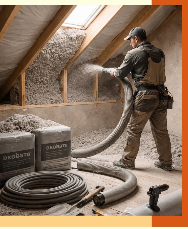 Утепление мансарды эковатой в Ивантеевке от 2263 руб/м2 — монтаж, задувка, цена | ТепломастерВнт