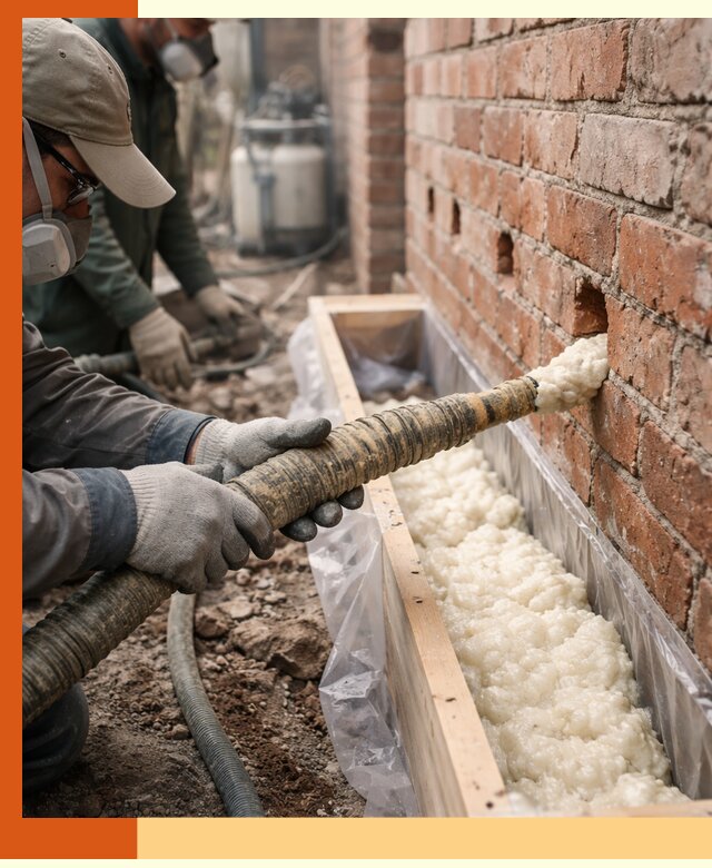 Заливка ППУ в пустоты кирпичной стены в Ивантеевке