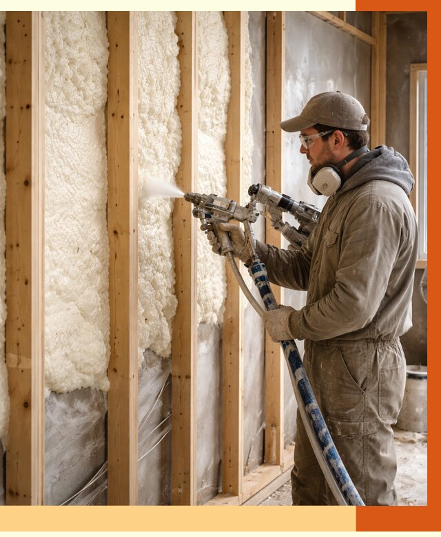 Утепление каркасной стены ППУ в Ивантеевке от 4372 руб./м2 под ключ | ТепломастерВнт