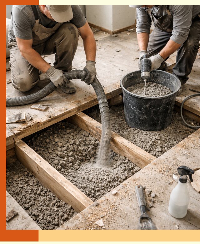 Заполнение пустот пола в Ивантеевке полиуретаном и пенополистиролом