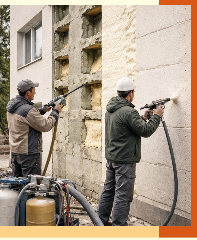 Заполнение пустот фасада в Ивантеевке от 4629 руб. — утепление пустот облицовки | ТепломастерВнт