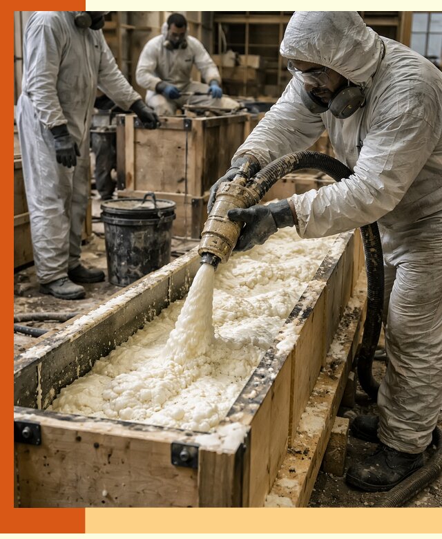 Заливка пенополиуретана в формы для утепления в Ивантеевке